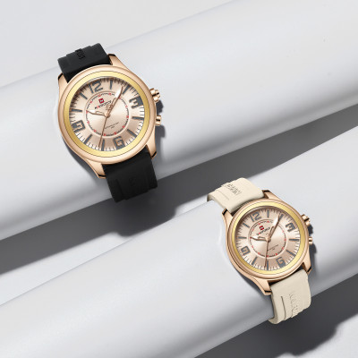 NAVIFORCE NF9256 Silicone Strap Unique Standard Design High Quality Quartz Watch For Couple - Black & Beige